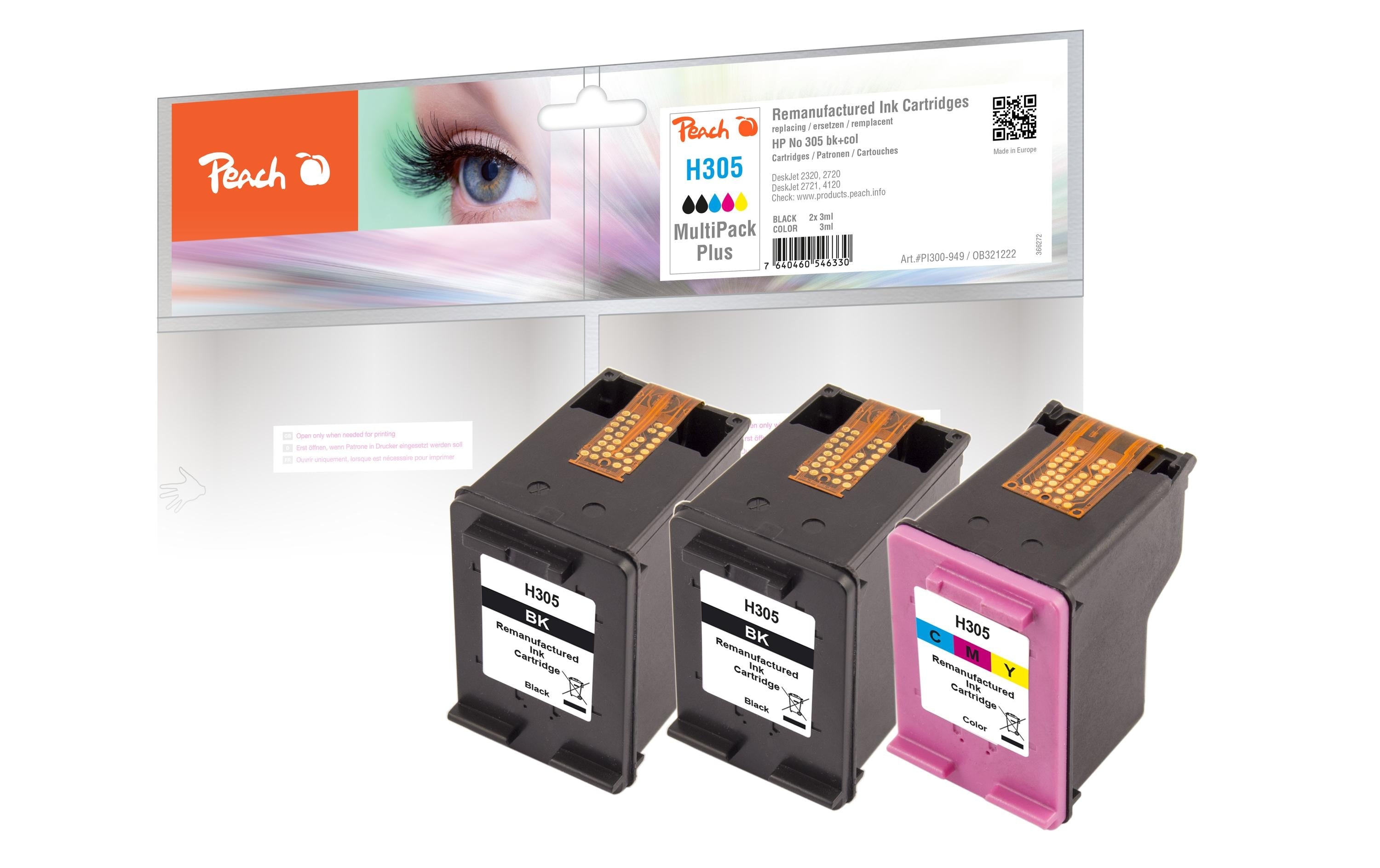 Peach Tinte HP Nr. 305 / 3YM60-1AE 2x Black, 1x Color (C, M, Y)