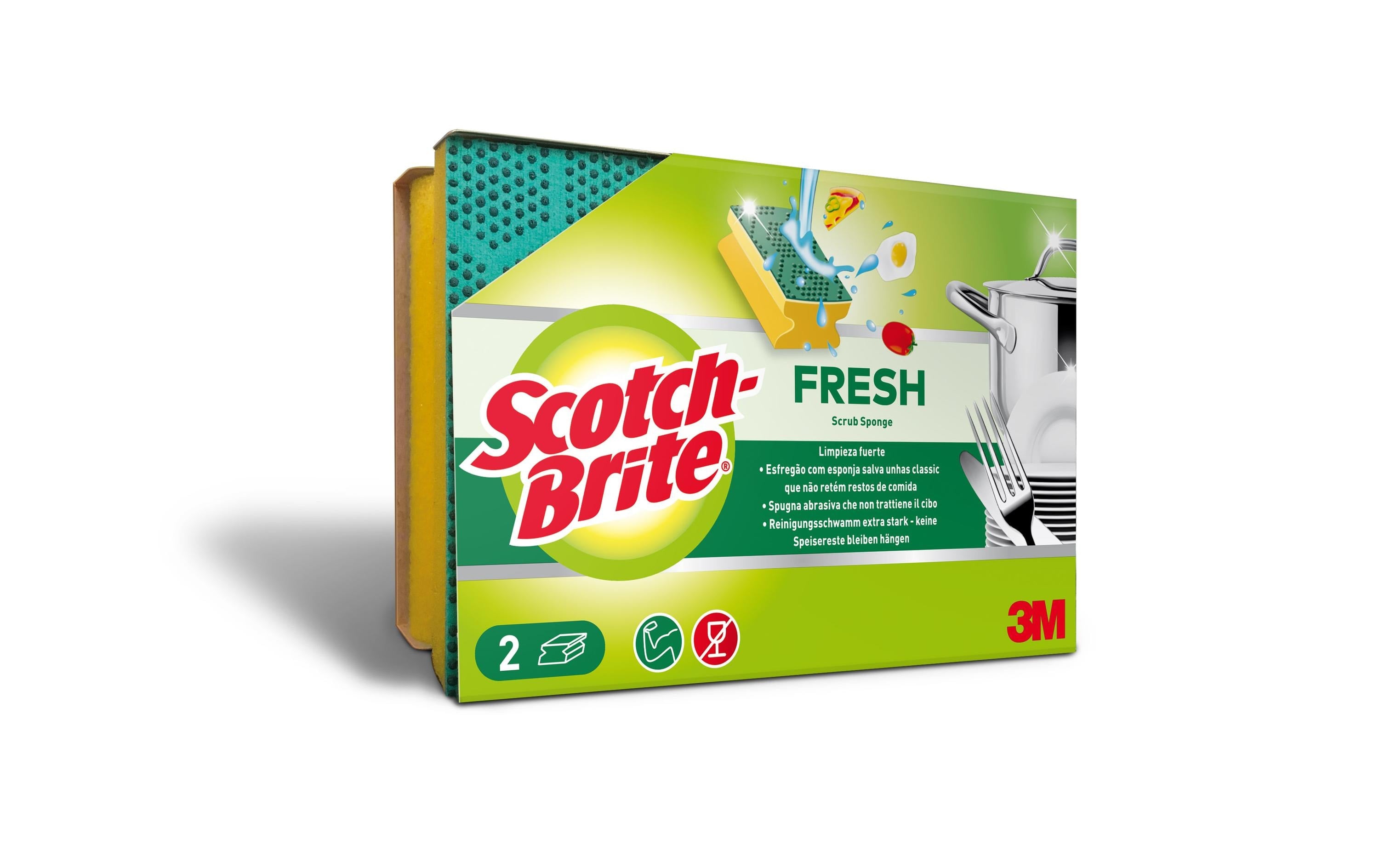 3M Scotch-Brite Schwamm Fesh extra stark grün-gelb, 2 Stück