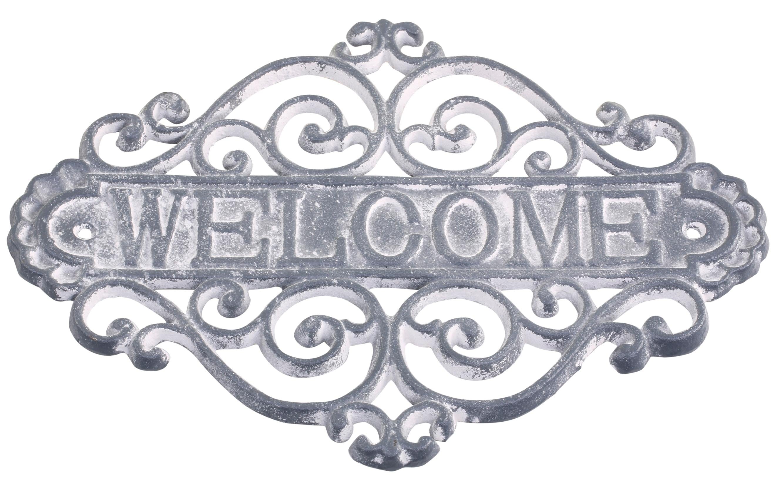 Chic Antique Schild "Welcome", antique Grau 20x28x5 cm (HxLxB), Eisen