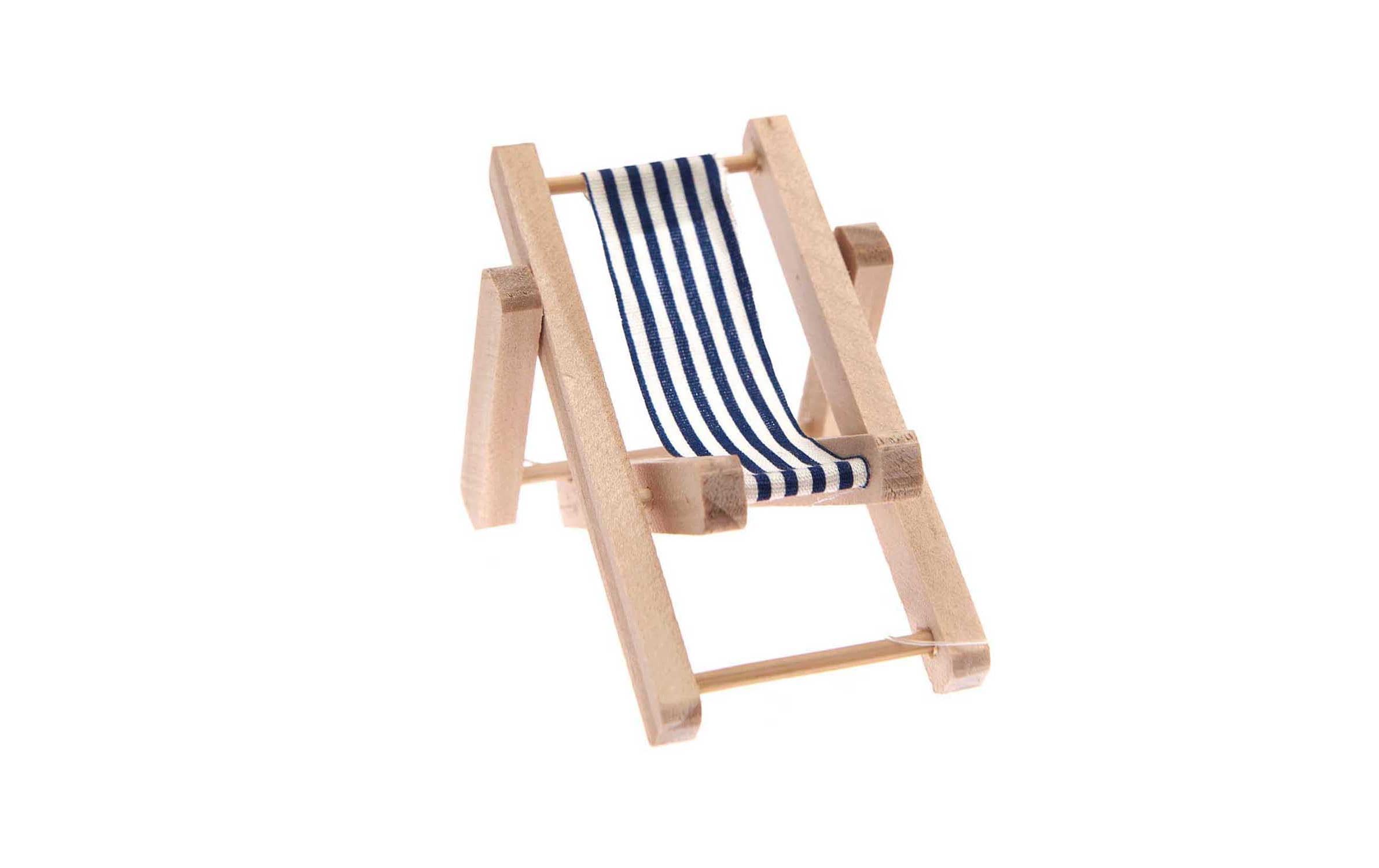 Rico Design Mini-Möbel Liegestuhl blau/weiss, Holz, 5,5x8cm