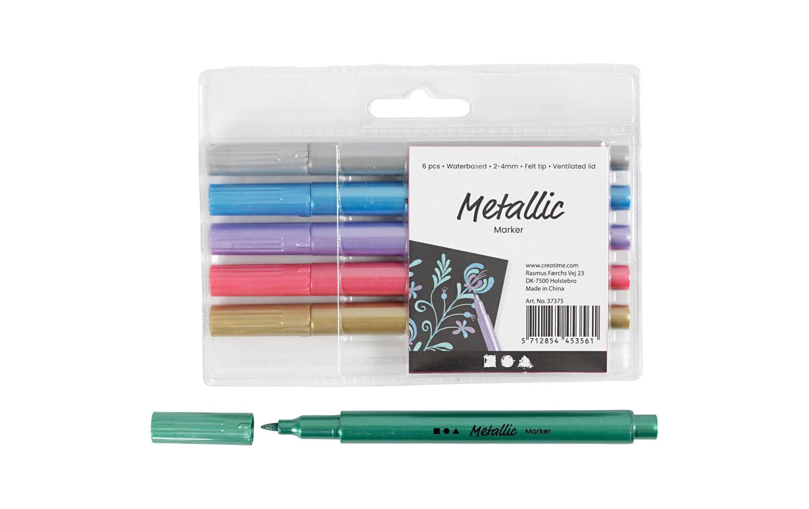 Creativ Company Fasermaler Metallic 6 Stück, Strickstärke 2-4 mm, deckend