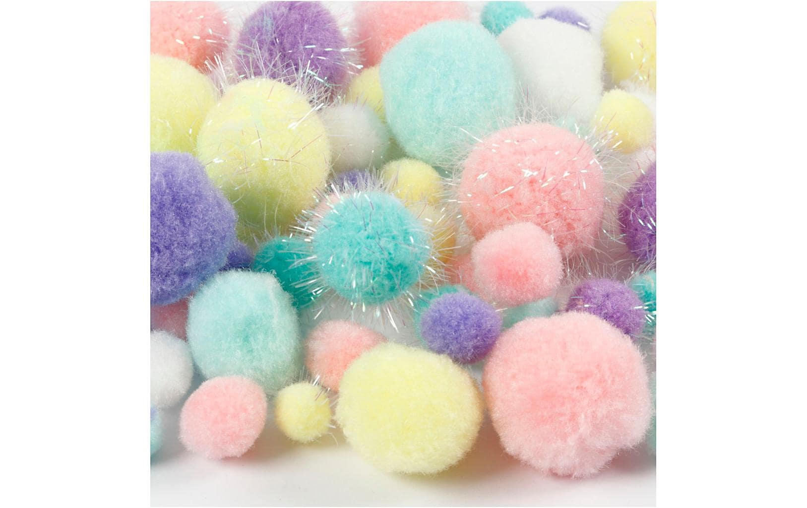 Creativ Company Pompons 15-40 mm, 75 Stück Glitzer Pastell