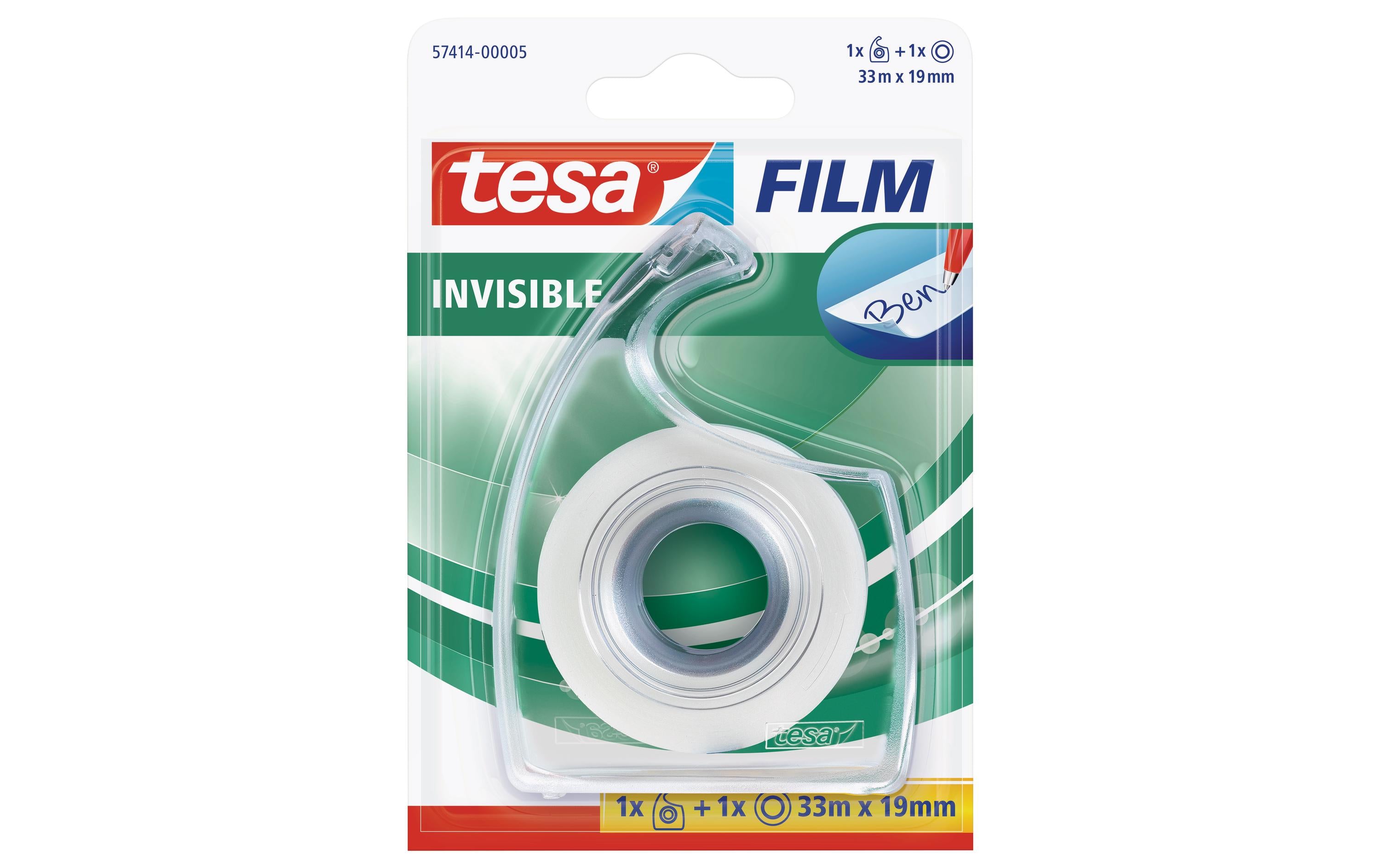 Tesa Klebeband Tesafilm invisible 33m x 19mm, 1 Rolle + Easy Cut Abroller