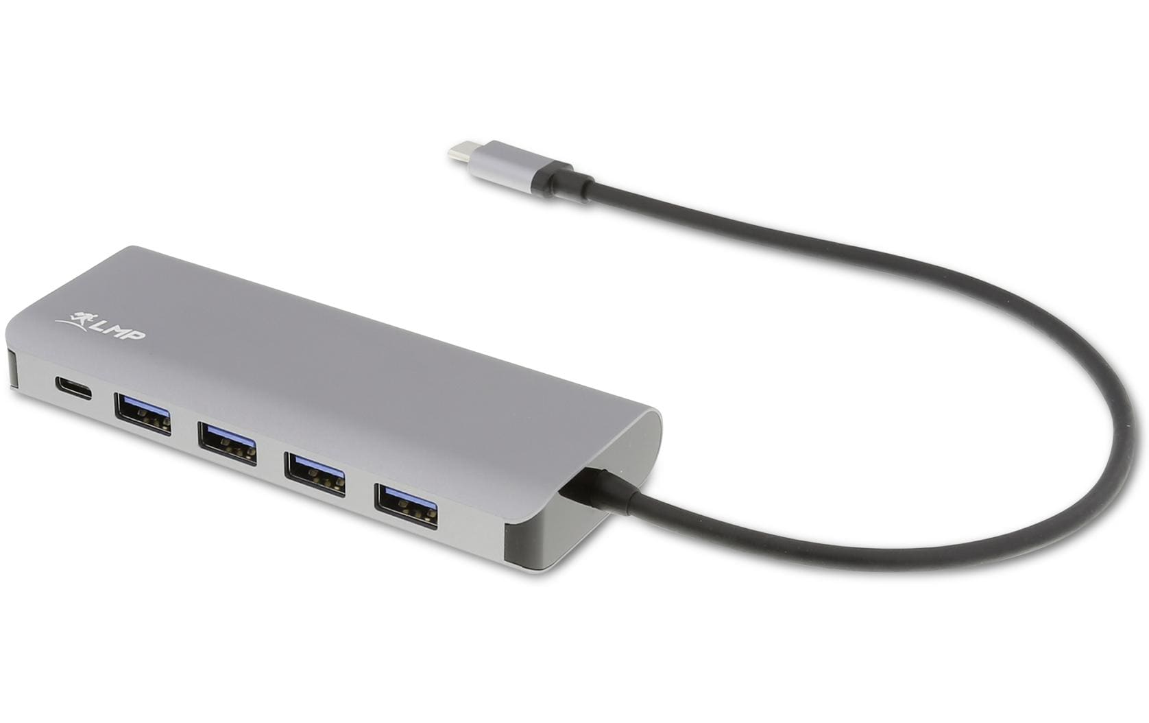 LMP USB-C Hub, 4xUSB-A, 3xUSB-C, Space Grau Aluminium, Ladefunktion, extern Netzteil