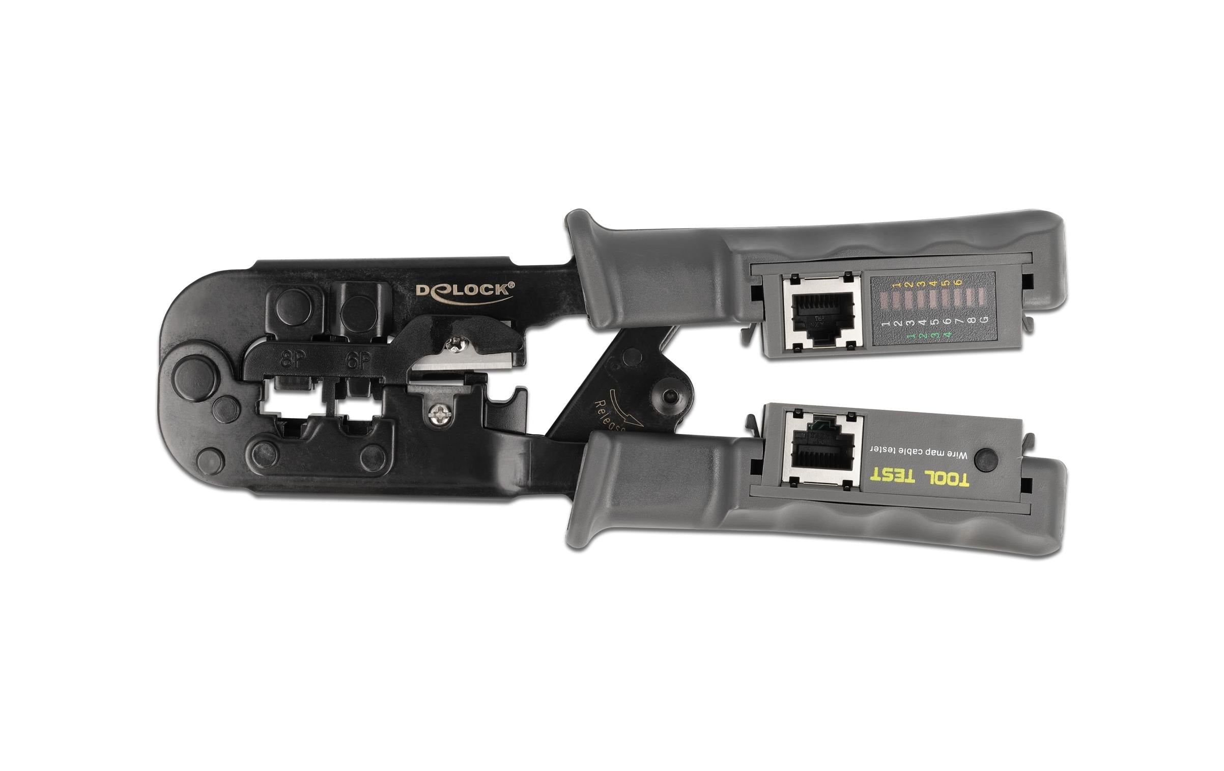 Delock Crimpzange Abisolierer&Netzwerktest. 8P(RJ45) oder 6P(RJ12/11),4P(RJ10) Stecker