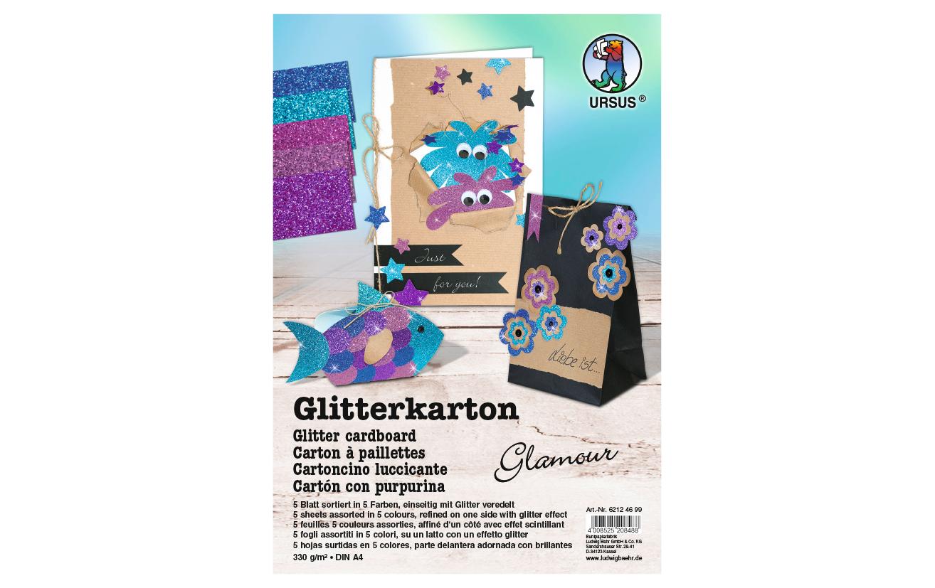 URSUS Glitterkarton Glamour 5 Blatt à 330g/m2, A4