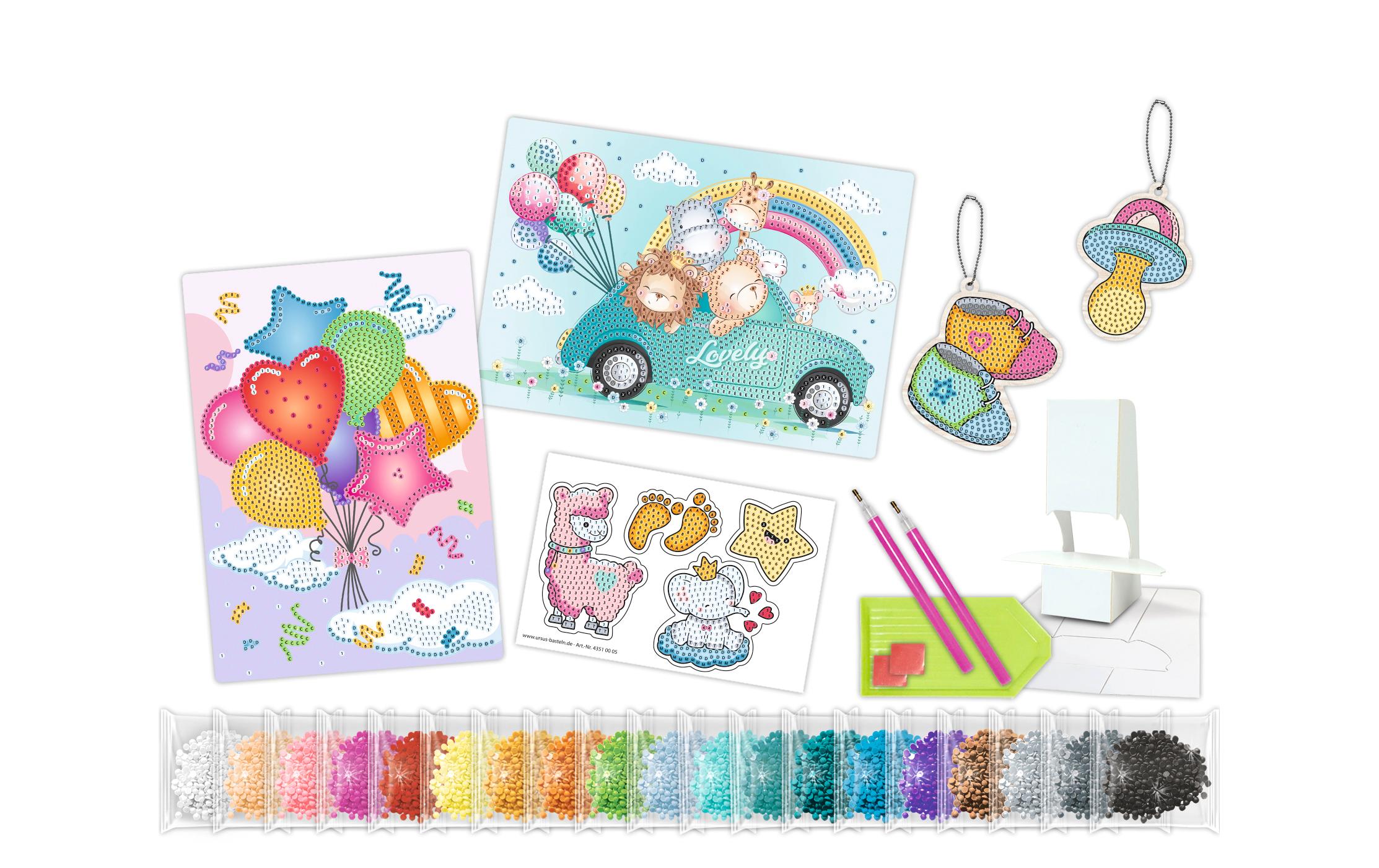 URSUS Diamond Painting Creativ-Set Lovely 2 x A5 Karten, 1 Stickerbogen