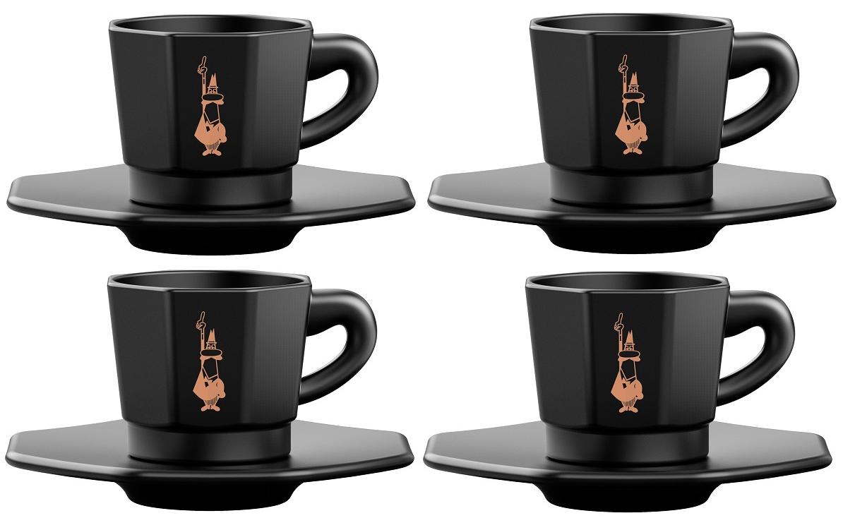 Bialetti Espressotasse 4er Set Schwarz mit Unterteller, 60ml