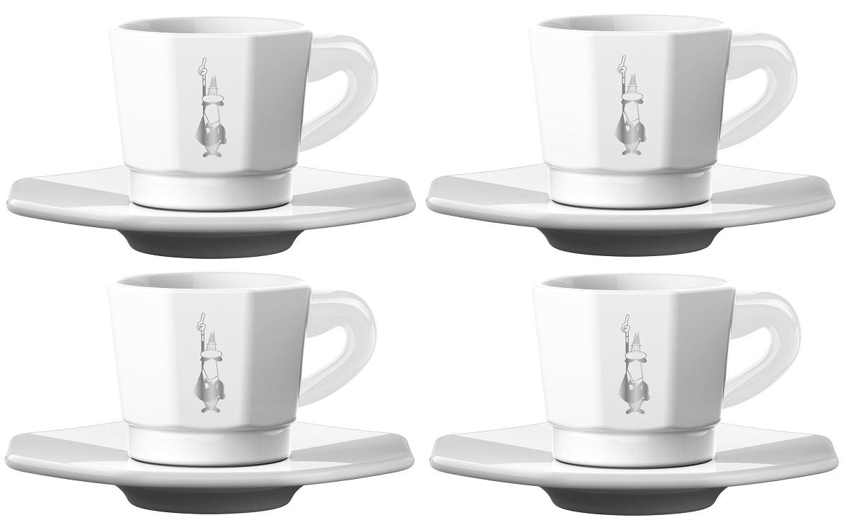 Bialetti Espressotasse 4er Set Weiss mit Unterteller, 60ml