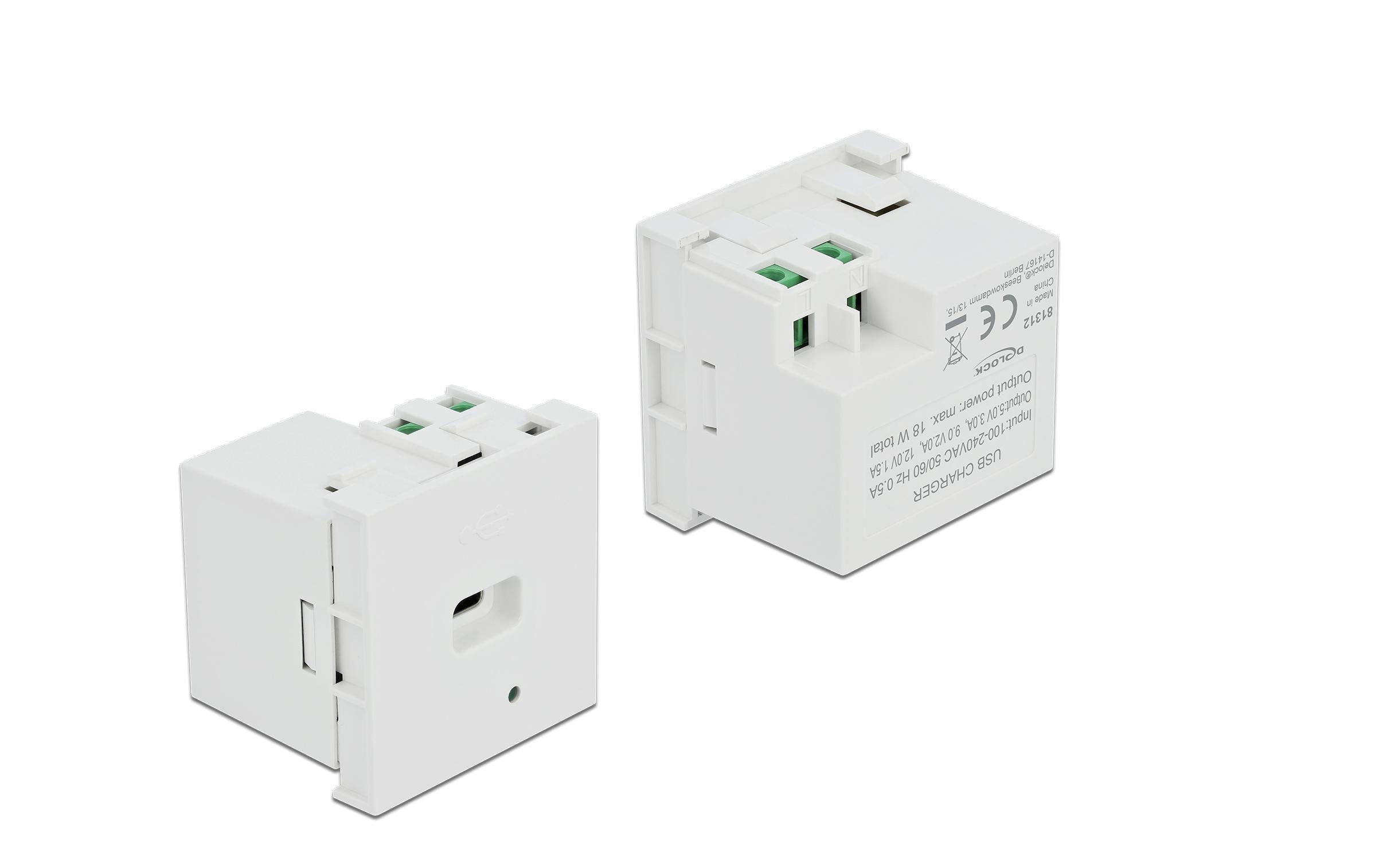 Delock Easy 45 USB Ladeportmodul, weiss USB-C, 5V/3A, 9V/2A, 12V/1.5A,18Watt