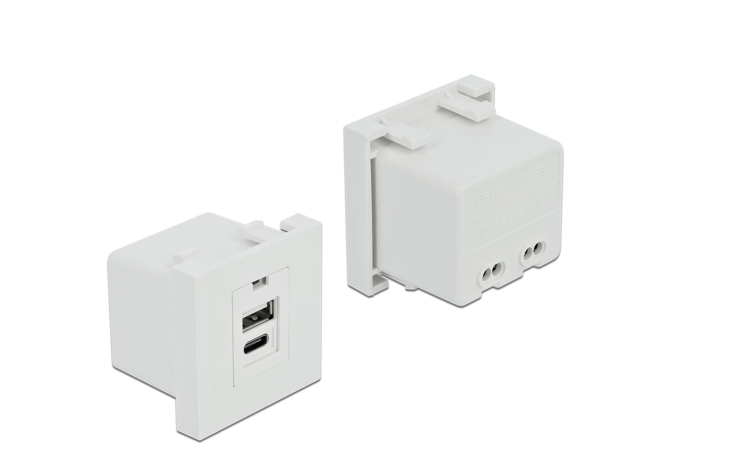 Delock Easy 45 USB Ladeportmodul, weiss USB-C und USB-A, 5V/2.1A