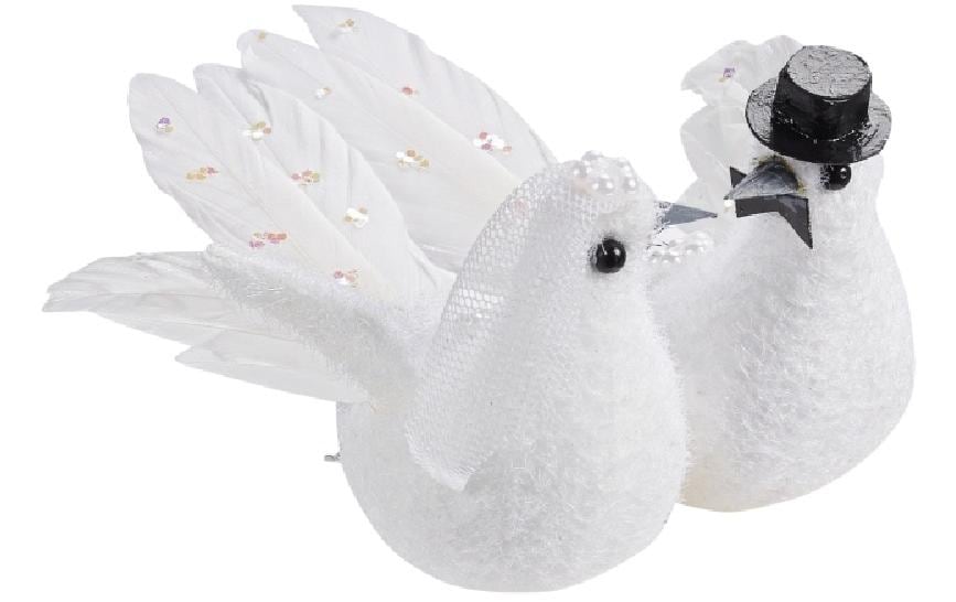 Hobbyfun Partydeko Hochzeitstaubenpaar mit Clip, 11 cm