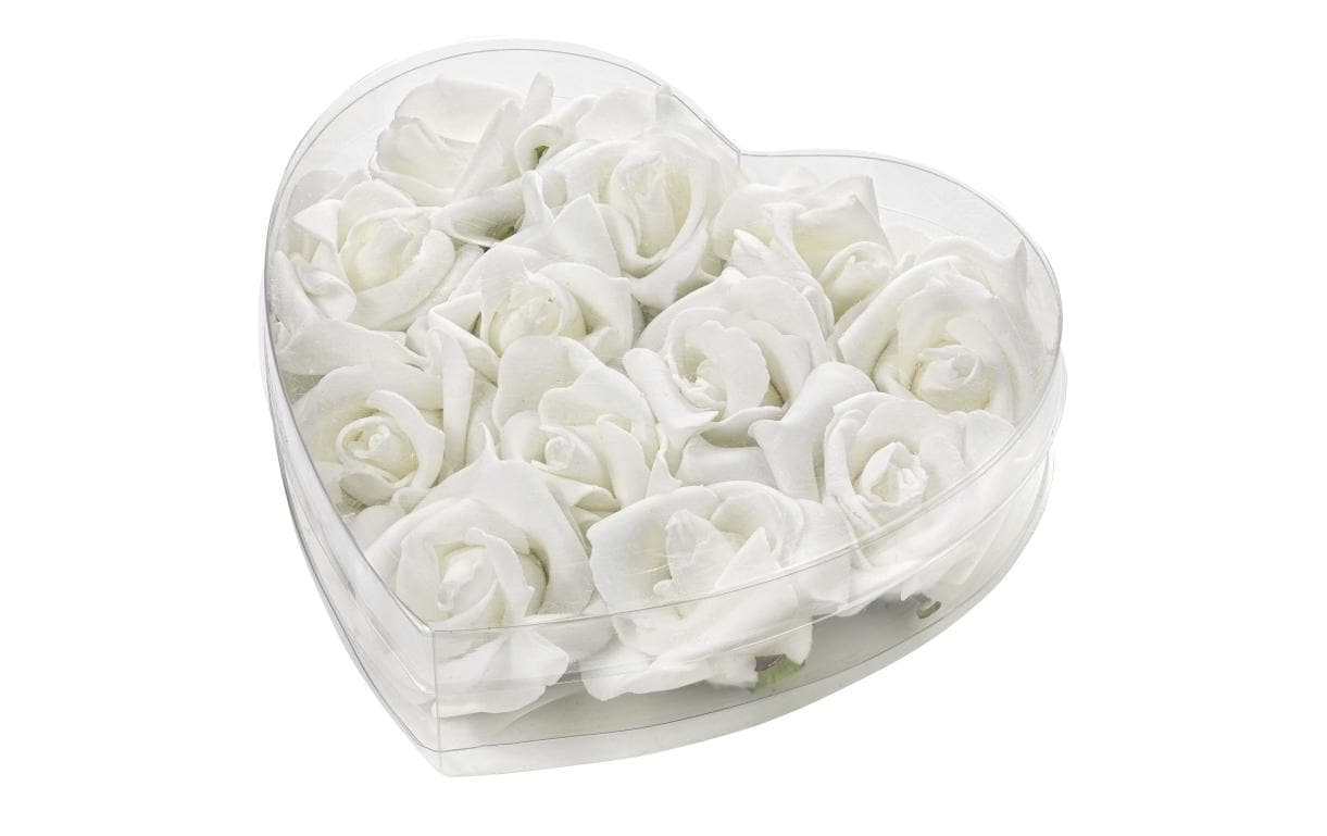 Hobbyfun Streu-Rosen 50 mm 12 Stück, weiss, in Herzbox