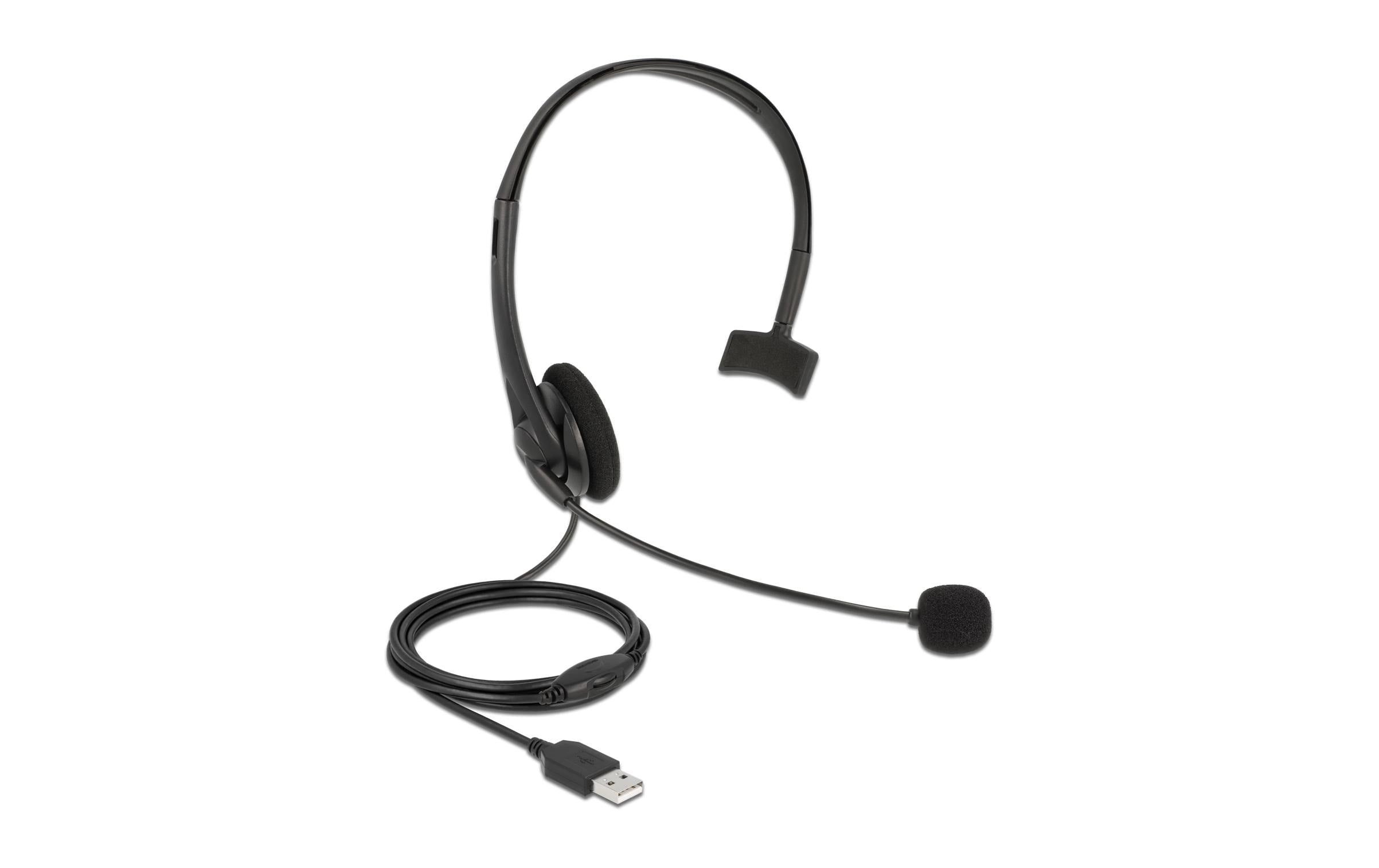 Delock USB Mono Headset für PC + Notebook Lautstärkeregler, ultraleicht, 2.4m Kabel