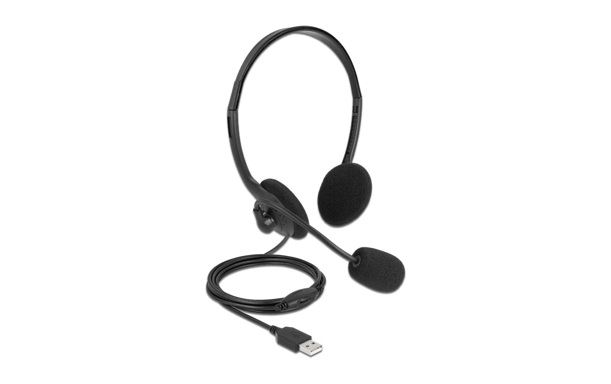 Delock USB Stereo Headset für PC + Notebook Lautstärkeregler, ultraleicht, 2.4m Kabel