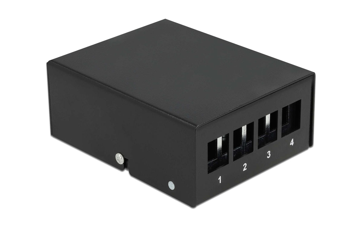 Delock Keystone Leergehäuse: 4 Port,schwarz für Keystone Modul, Wand/Din-Rail Montage