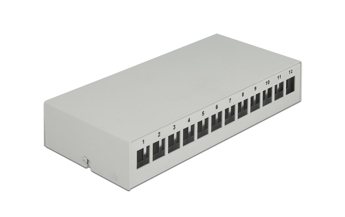 Delock Keystone Leergehäuse: 12Port, grau für Keystone Modul, Wand/Din-Rail Montage