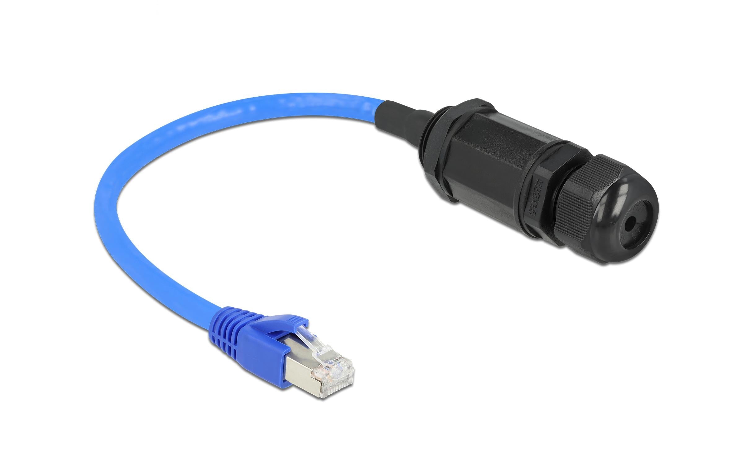 Delock Patchkabel: S/FTP, Cat.6, 25cm, blau IP68, wasserdicht, Verlängerung
