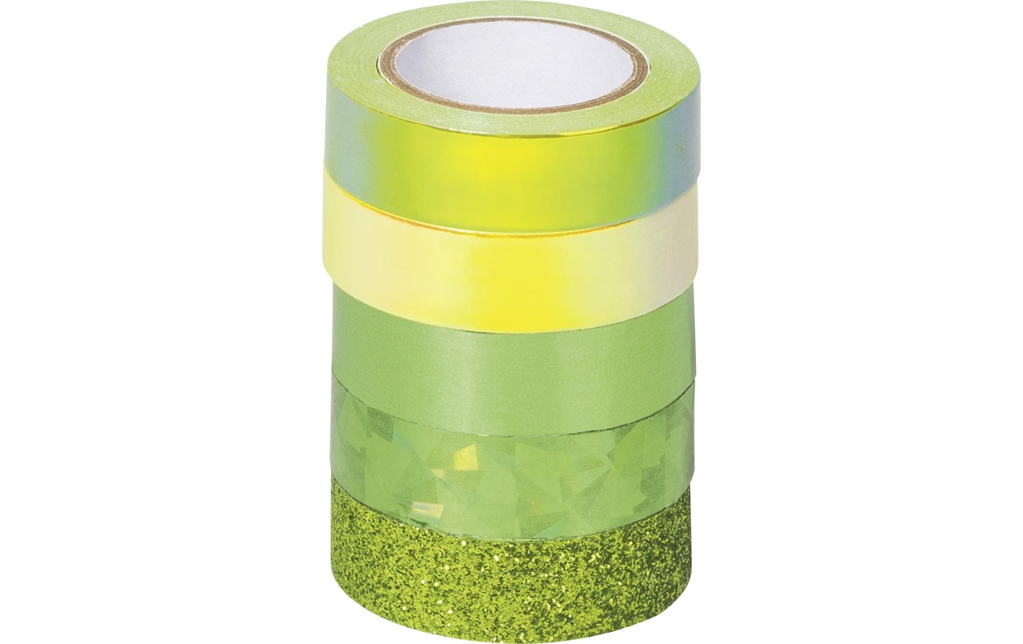 Heyda Washi Tape Effekt Mix Basic Grün 5 Rollen in 2 Grössen: 5mx12mm, 2mx12mm