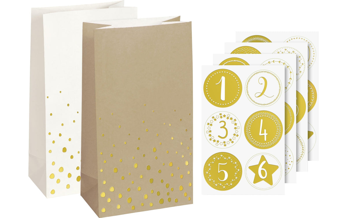 Heyda Adventskalender-Set klein gold 24 Stück, Grösse 180 x 97 x 60 mm