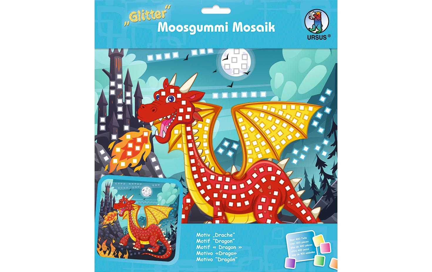 URSUS Moosgummi-Set Glitter Drache 1 Vorlage, Aufsteller, 432 Sticker