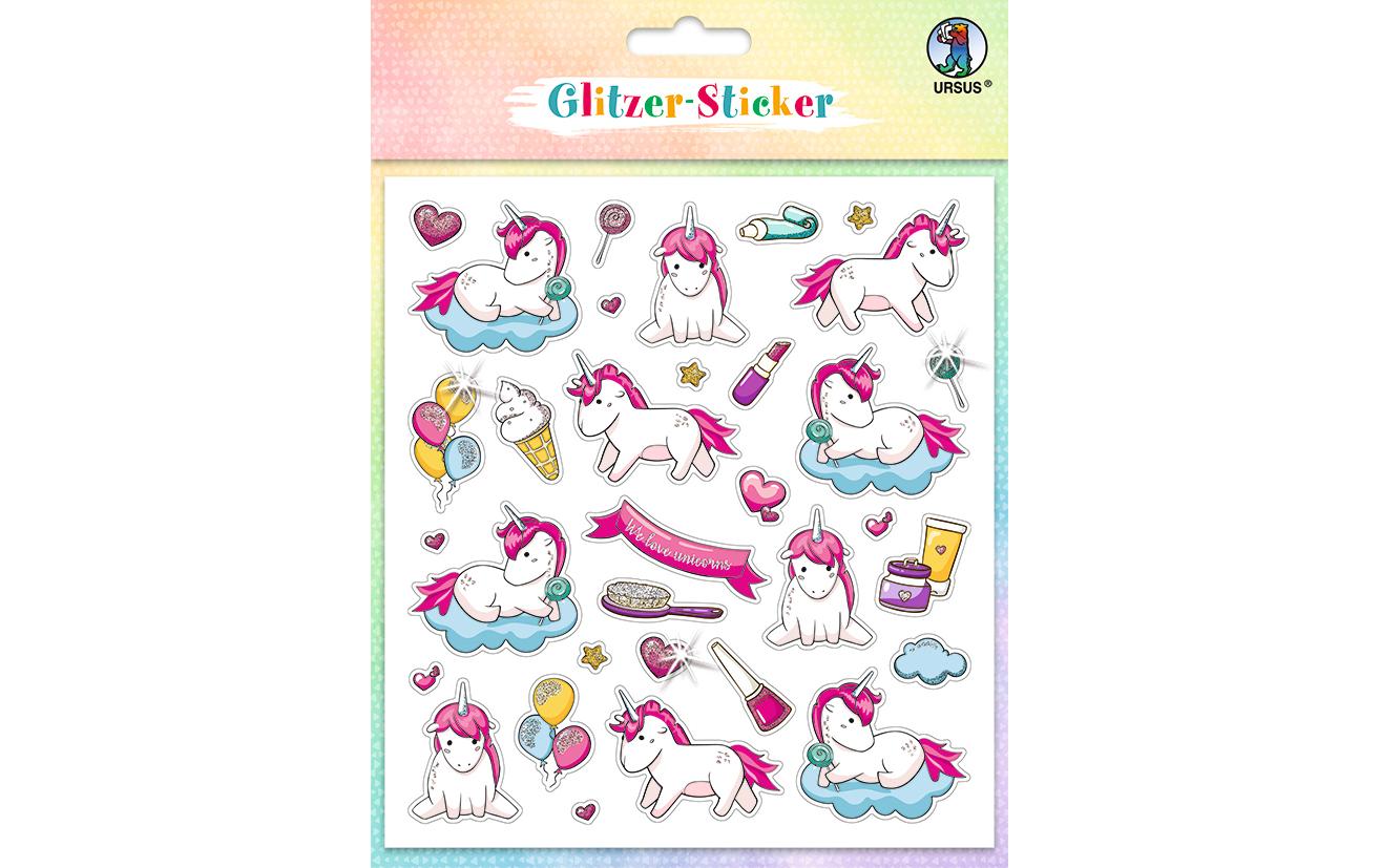 URSUS Sticker Glitter Fun Einhorn 4 Stickerbögen