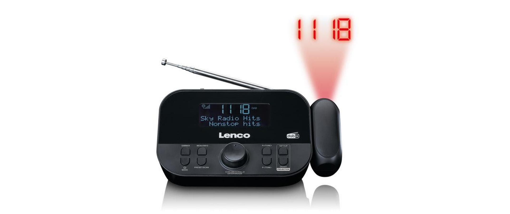 Lenco CR-615BK, DAB+ Radiowecker schwarz, Zeitprojektion