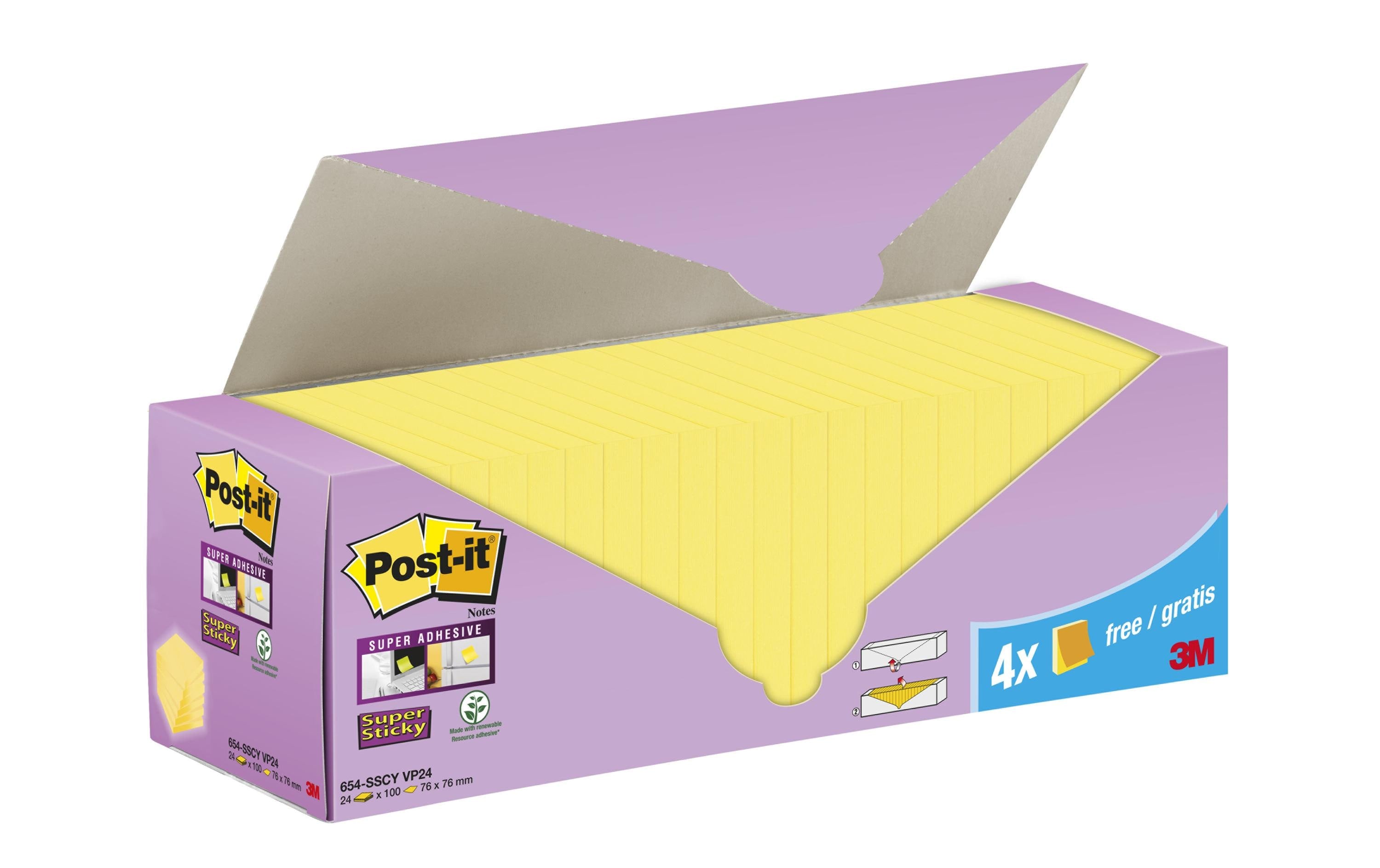 3M Post-it Super Sticky Z- Notes gelb 24 Blöcke à 90 Blatt , 76 x 76 mm