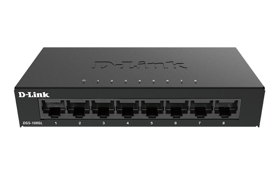 D-Link DGS-108GL/E: 8Port Switch, 1Gbps Metalgehäuse, ext. NT, lüfterlos