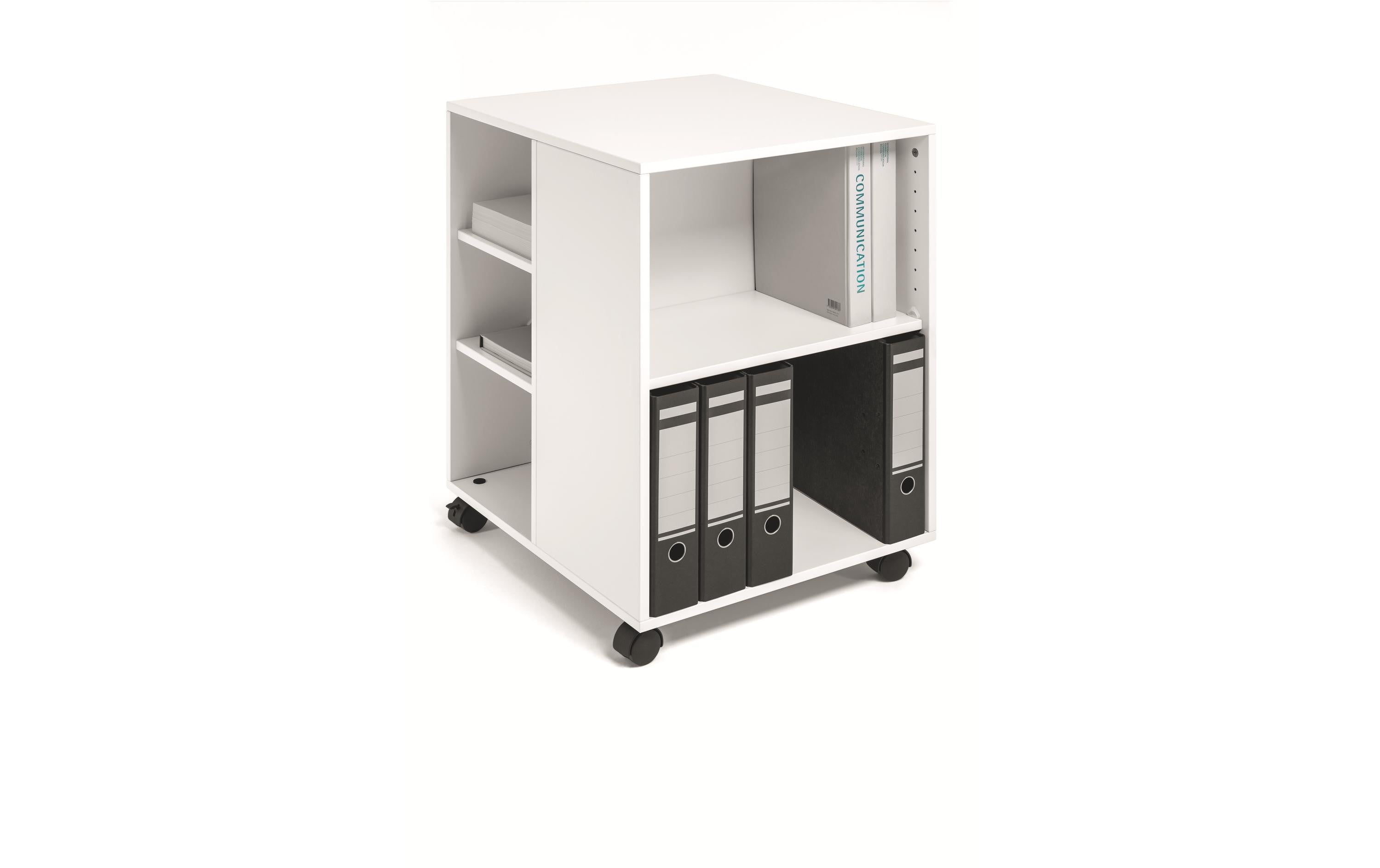 Durable Multifunktionswagen 74/59 weiss mit 6 Böden, 3-seitig offen