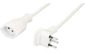 Kunststoff-Verlängerungskabel, 3m, weiss 3-polig, T12/T13, Flachstecker angespritzt