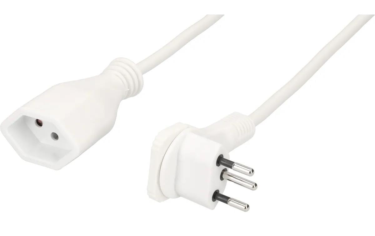 Kunststoff-Verlängerungskabel, 3m, weiss 3-polig, T12/T13, Flachstecker angespritzt