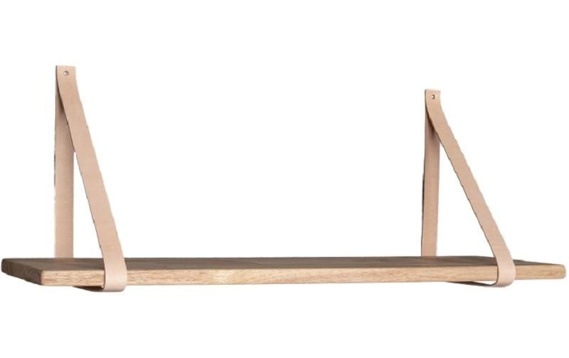 House Nordic Wandregal Forno braun 80x20cm, natürliches Holz, Leder