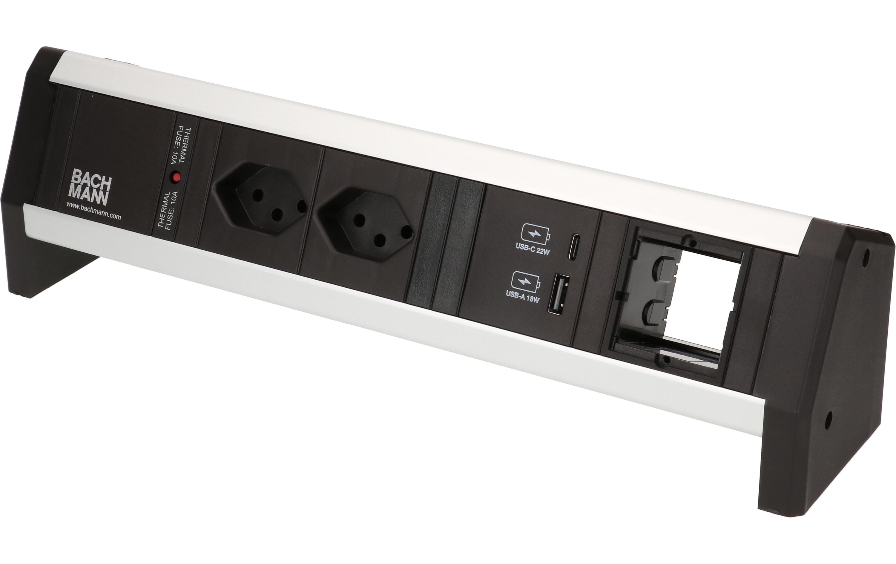 Bachmann Steckdosenleiste DESK 1, 2xT13, 1xUSB A/C, 1xCustom-Abdeckung leer, 90°