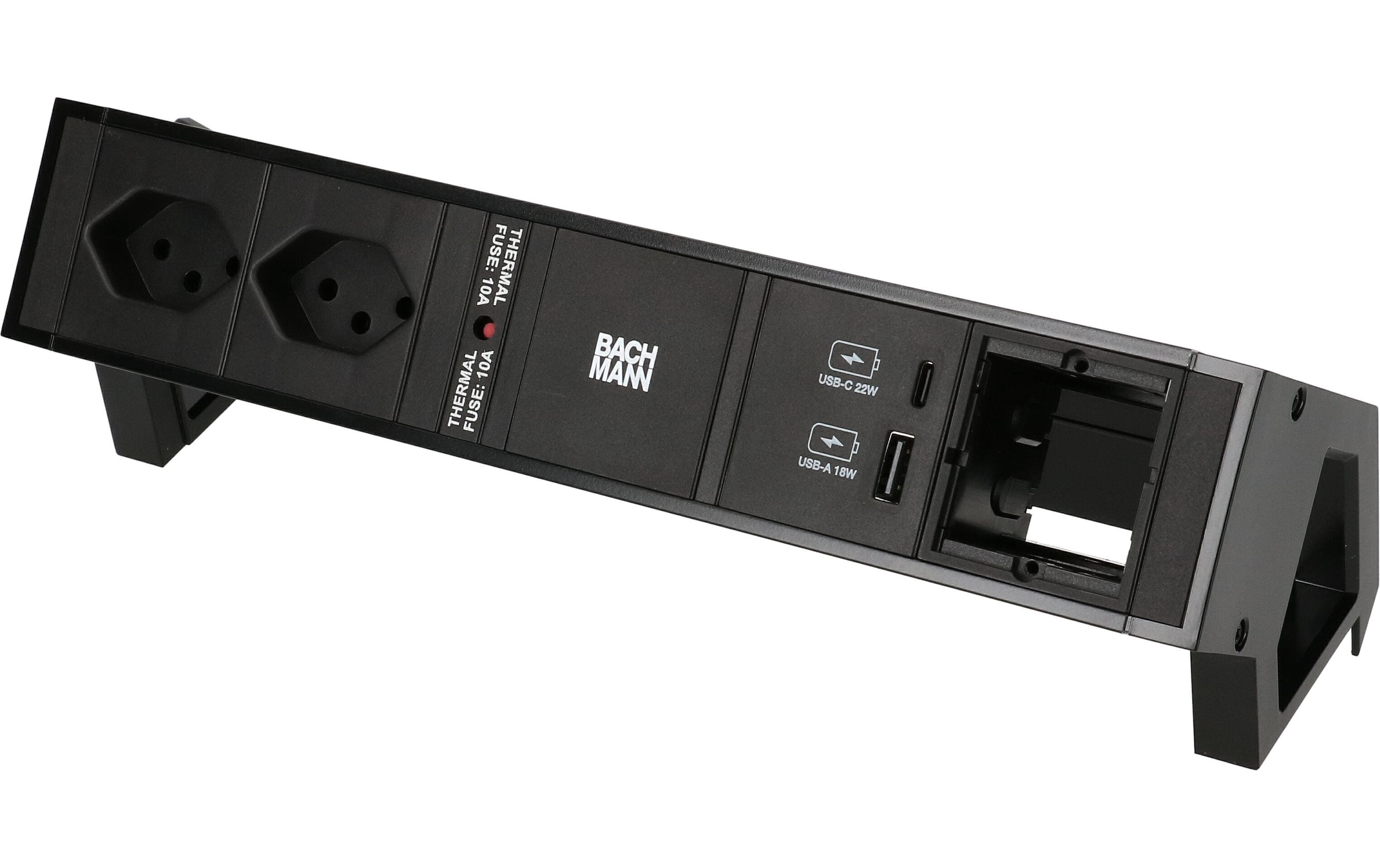 Bachmann Steckdosenleiste DESK 2, 2xT13 1xUSB A/C 1xCustom-leer, 90°, schwarz