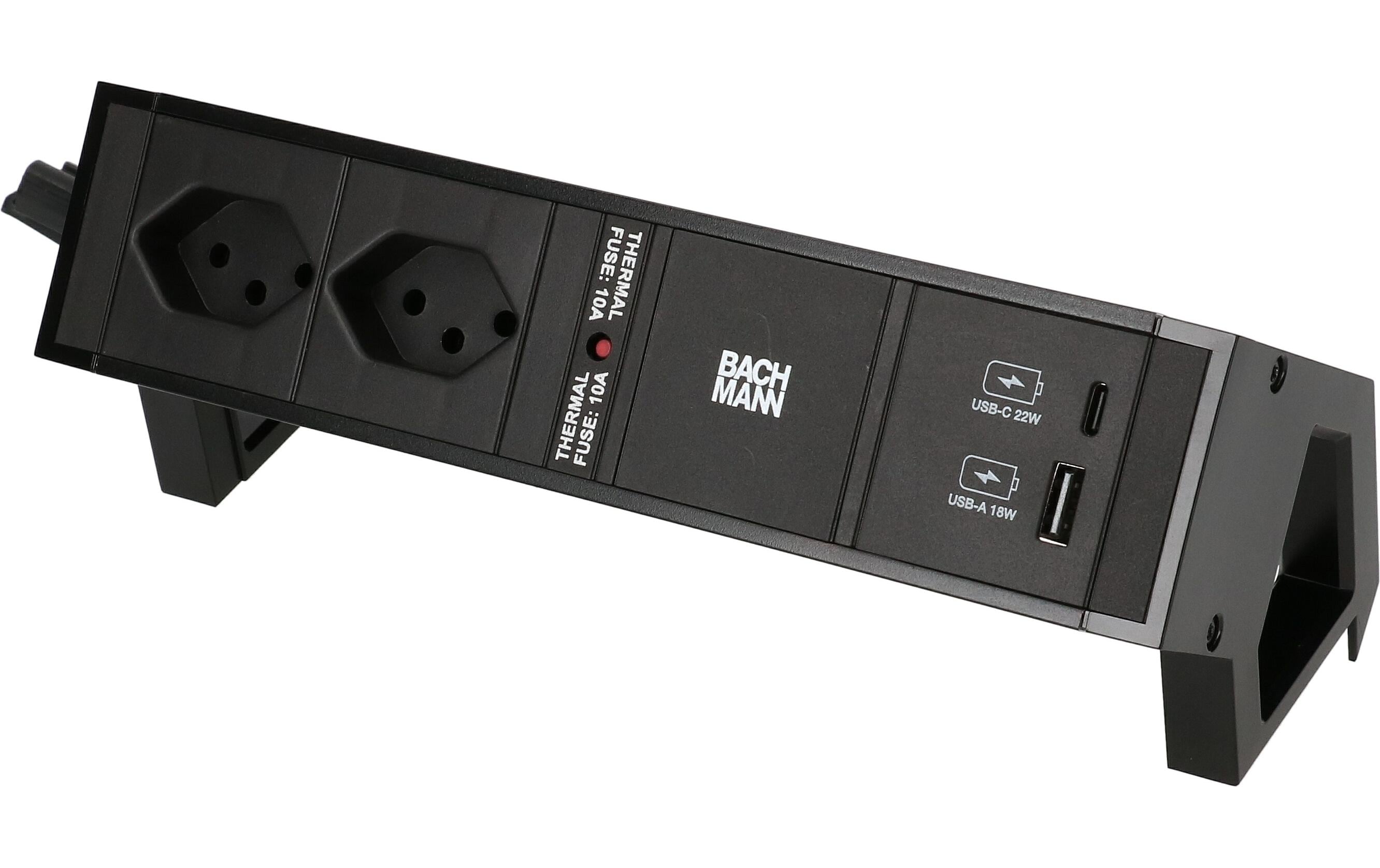 Bachmann Steckdosenleiste DESK 2, 2xT13 1xUSB A/C, 90°, schwarz