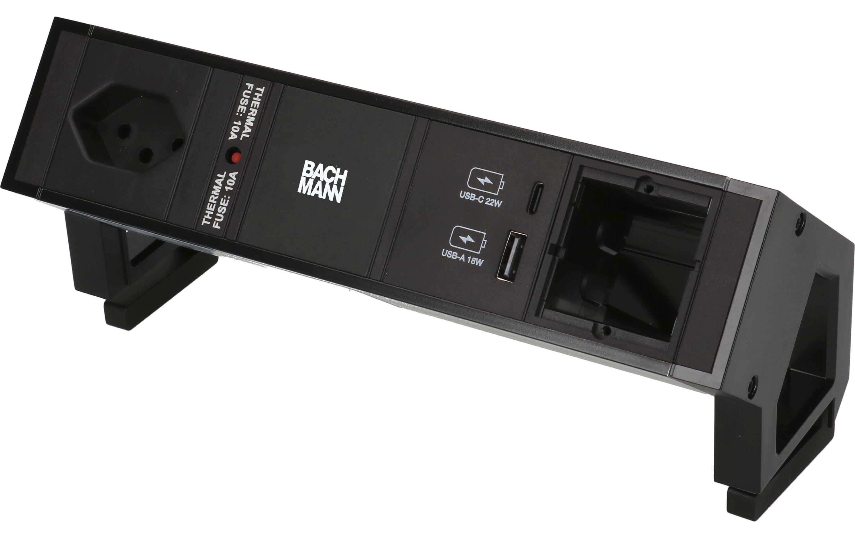 Bachmann Steckdosenleiste DESK 2, 1xT13 1xUSB,1xCustom-Abdeckung leer, 90°, schwarz