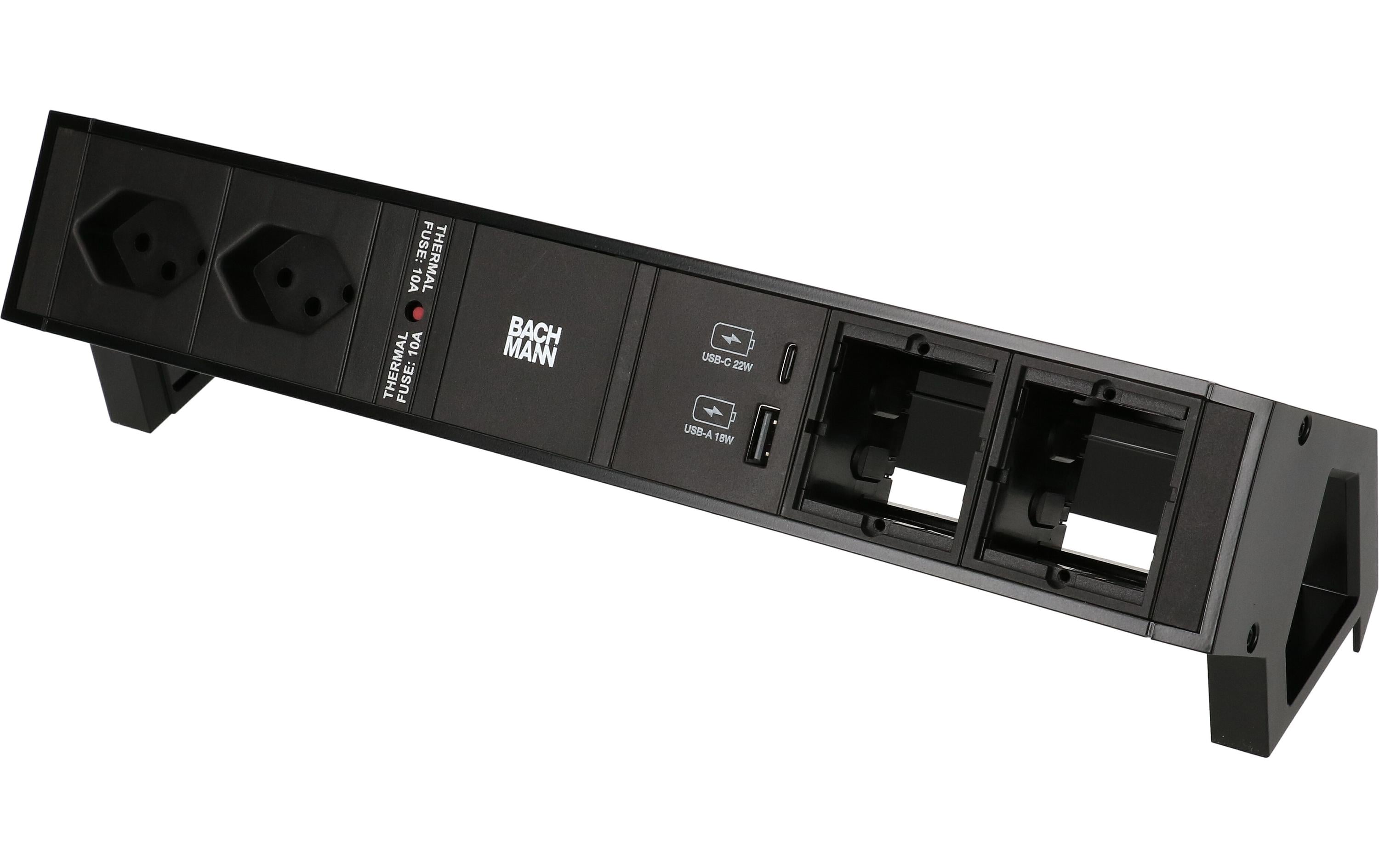 Bachmann Steckdosenleiste DESK 2, 2xT13 1xUSB A/C, 2xCustom- leer, 90°, schwarz