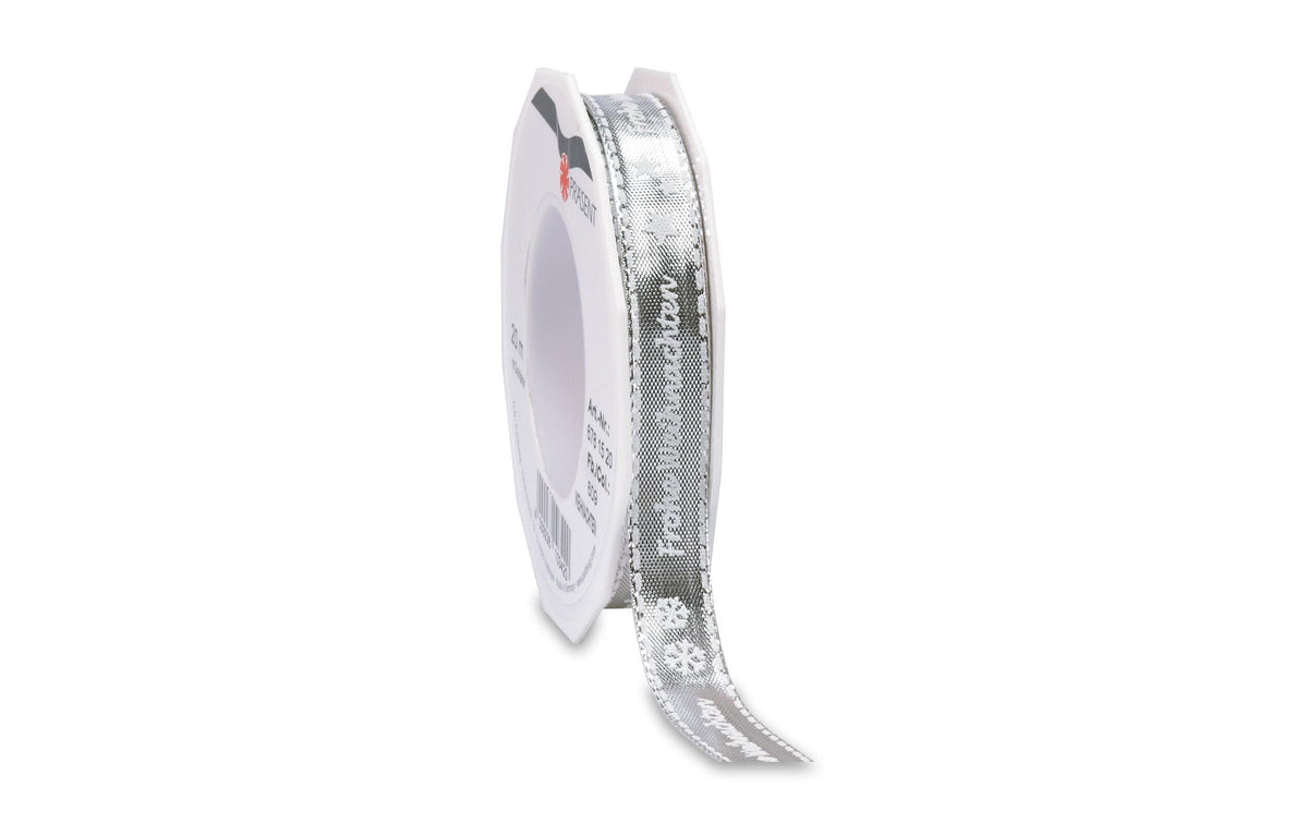 Pattberg Geschenkband Frohe Weihnachten Grösse: 1.5 cm x 20 m, Farbe Silber