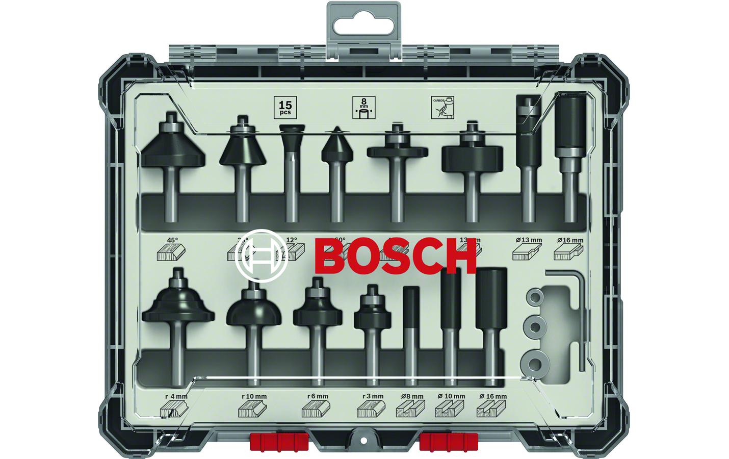 Bosch Professional Fräser-Set 15 Teilig, 8-mm-Schaft