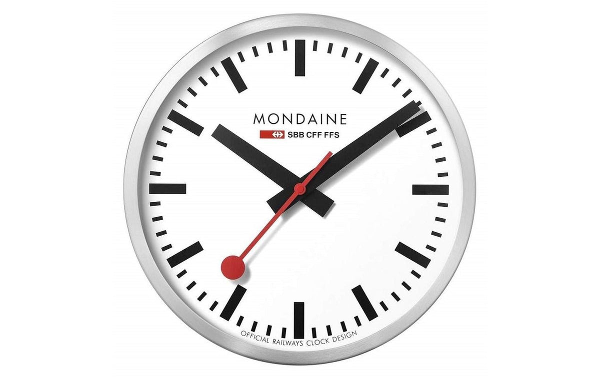 Mondaine Wanduhr Aluminium 40cm Analoguhr, Quarz Uhrwerk