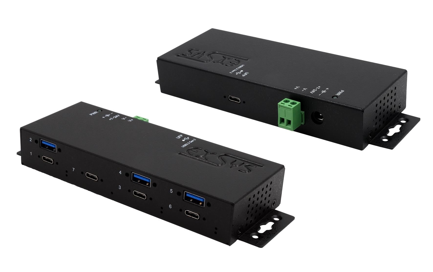 EXSYS EX-1237HMVS, 7x USB 3.1 HUB Gen2 4x C- und 3x A-Anschluss, Din Rail Kit