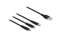 Delock USB Ladekabel 3 in 1 Lightning, 1m Micro USB/ USB Type-C, schwarz