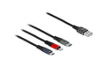Delock USB Ladekabel 3 in 1 Lightning, 1m Micro USB/ USB Type-C, 3-Farbig