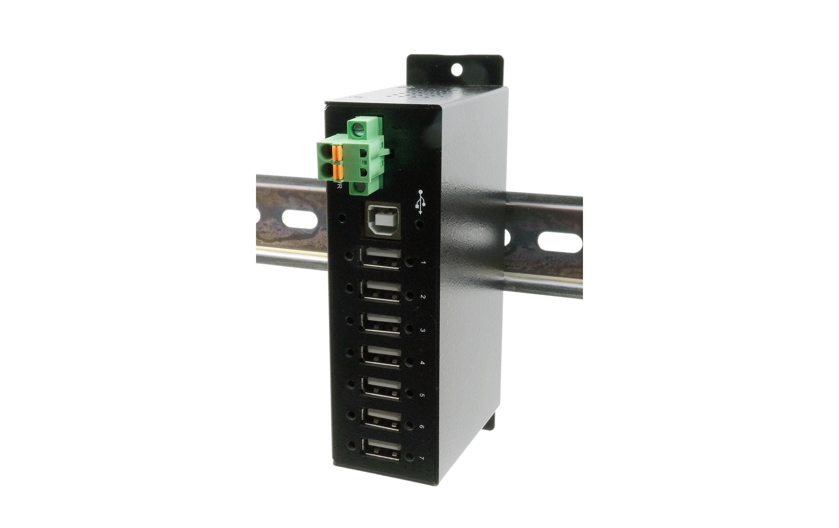 EXSYS EX-1179HMVS, 7x USB 2.0, Metall, Din-Rail Kit, verschraubbar