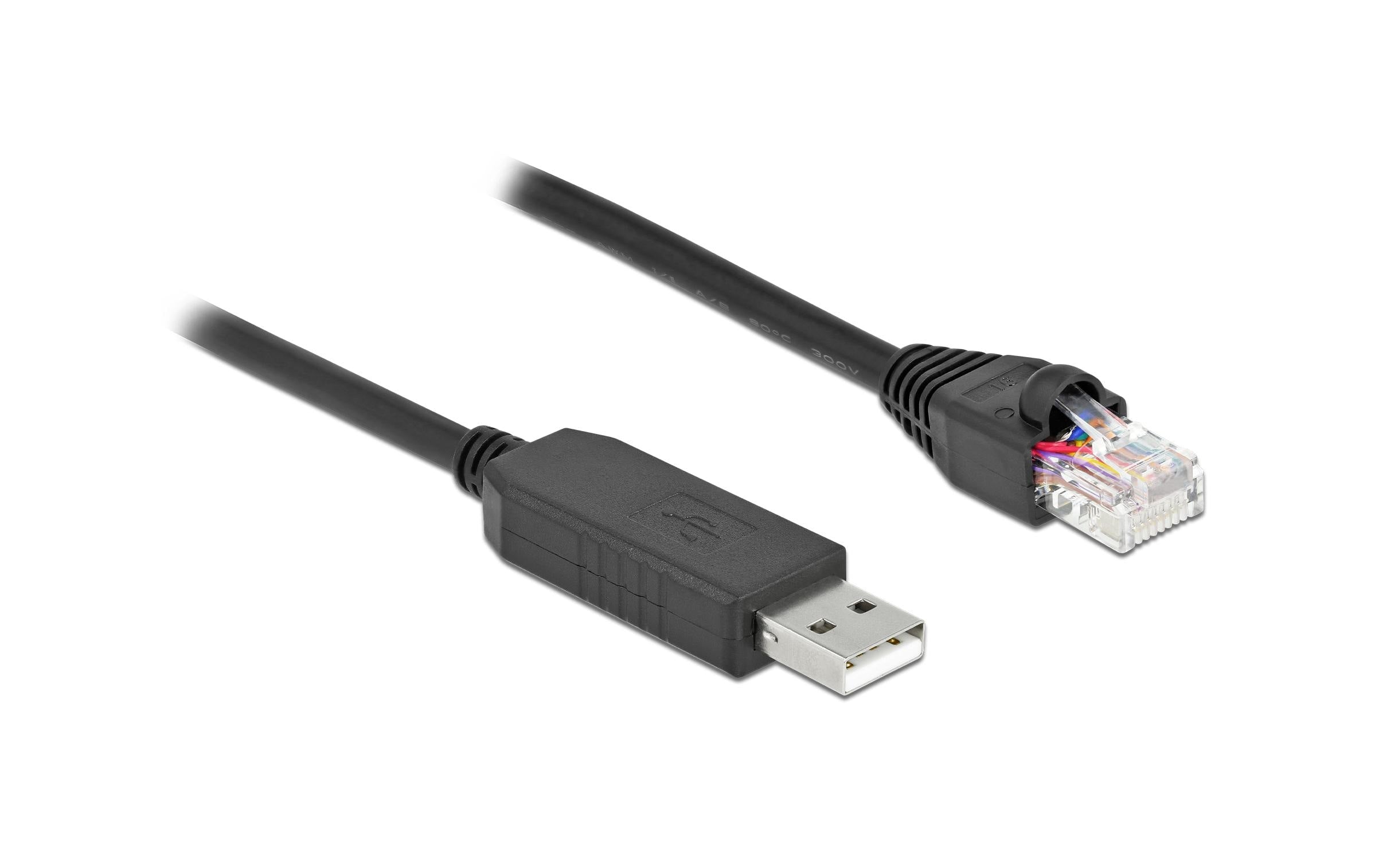 Delock Anschlusskab mit FTDI Chipsatz, 2m USB2.0 Typ-A Ste. zu RS-232 RJ45 Ste., SW