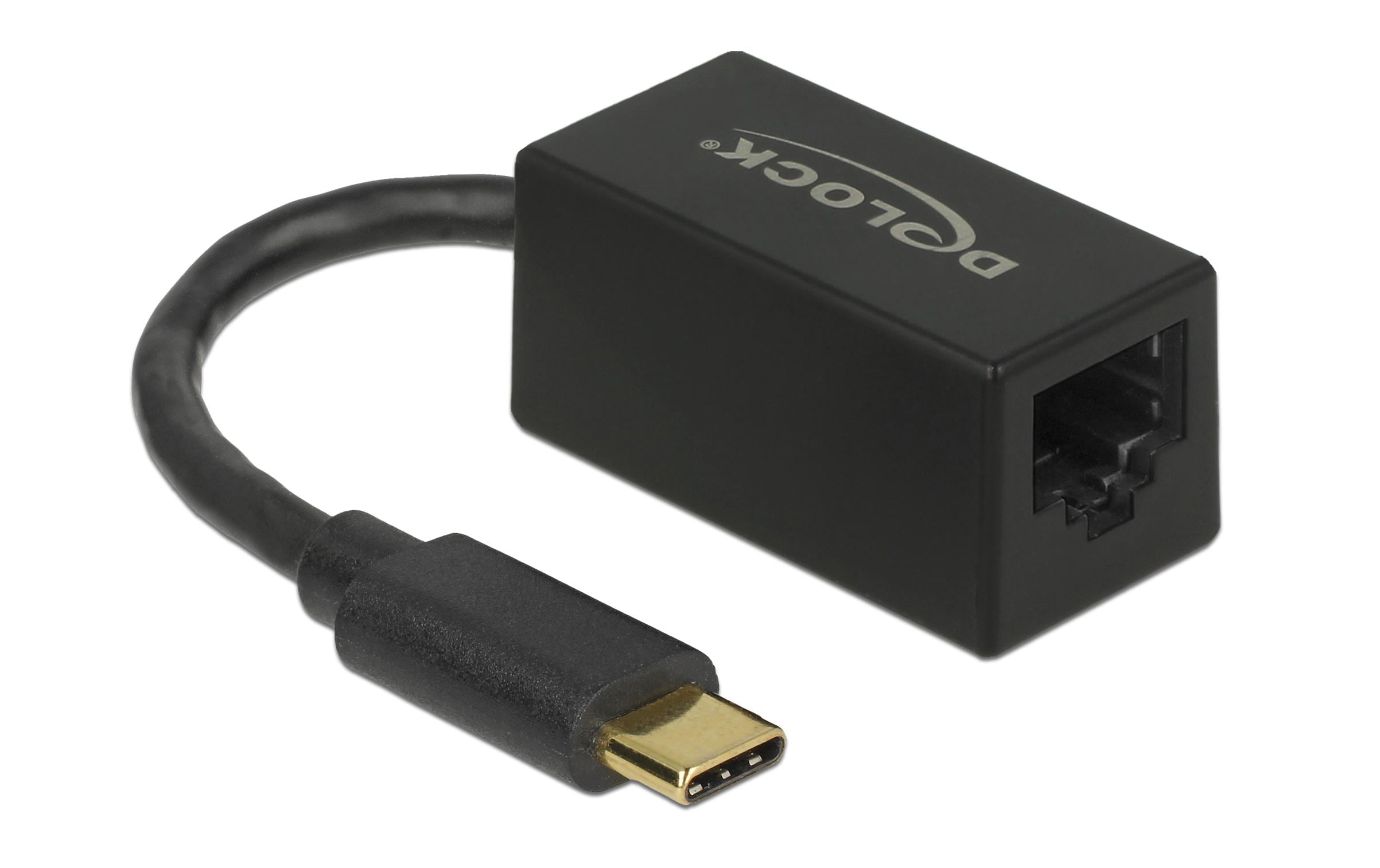 Delock USB3.2 Typ-C zu Gigabit LAN Adapter 10/100/1000Mbps Gigabit, schwarz, Kompakt