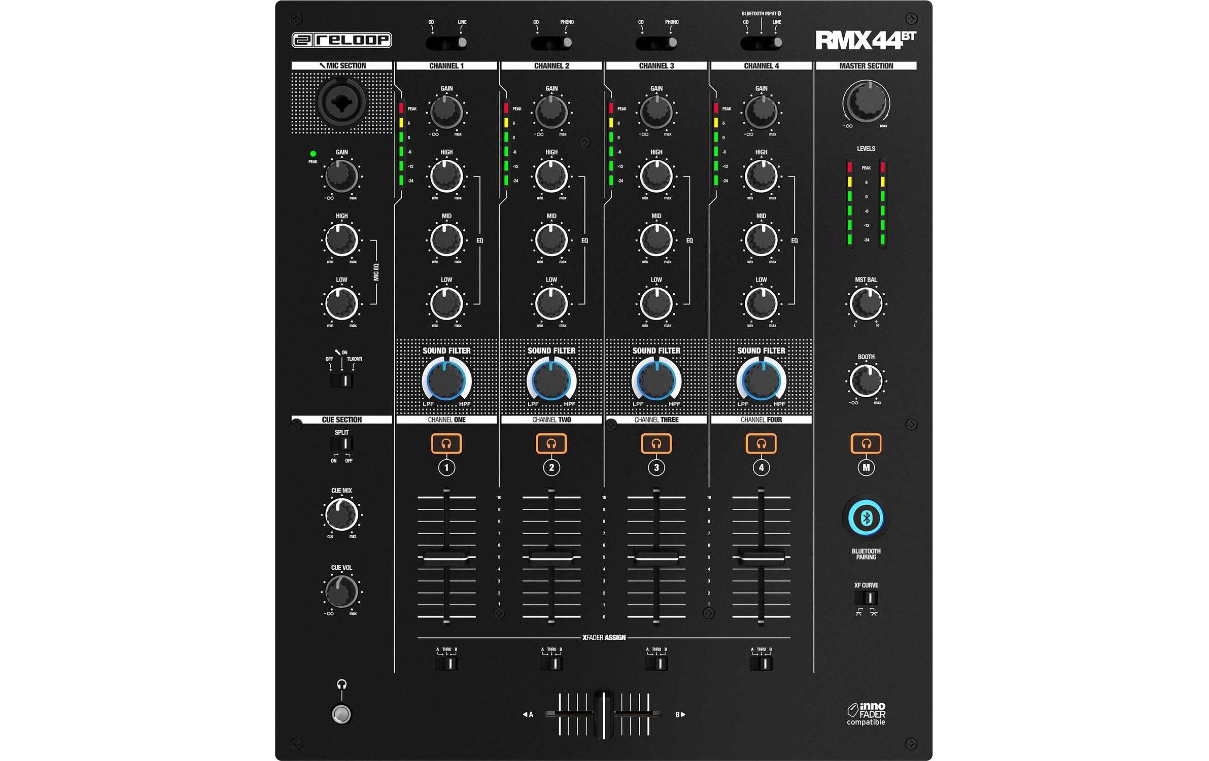Reloop RMX-44BT 4-Kanal DJ-Mixer mit Bluetooth