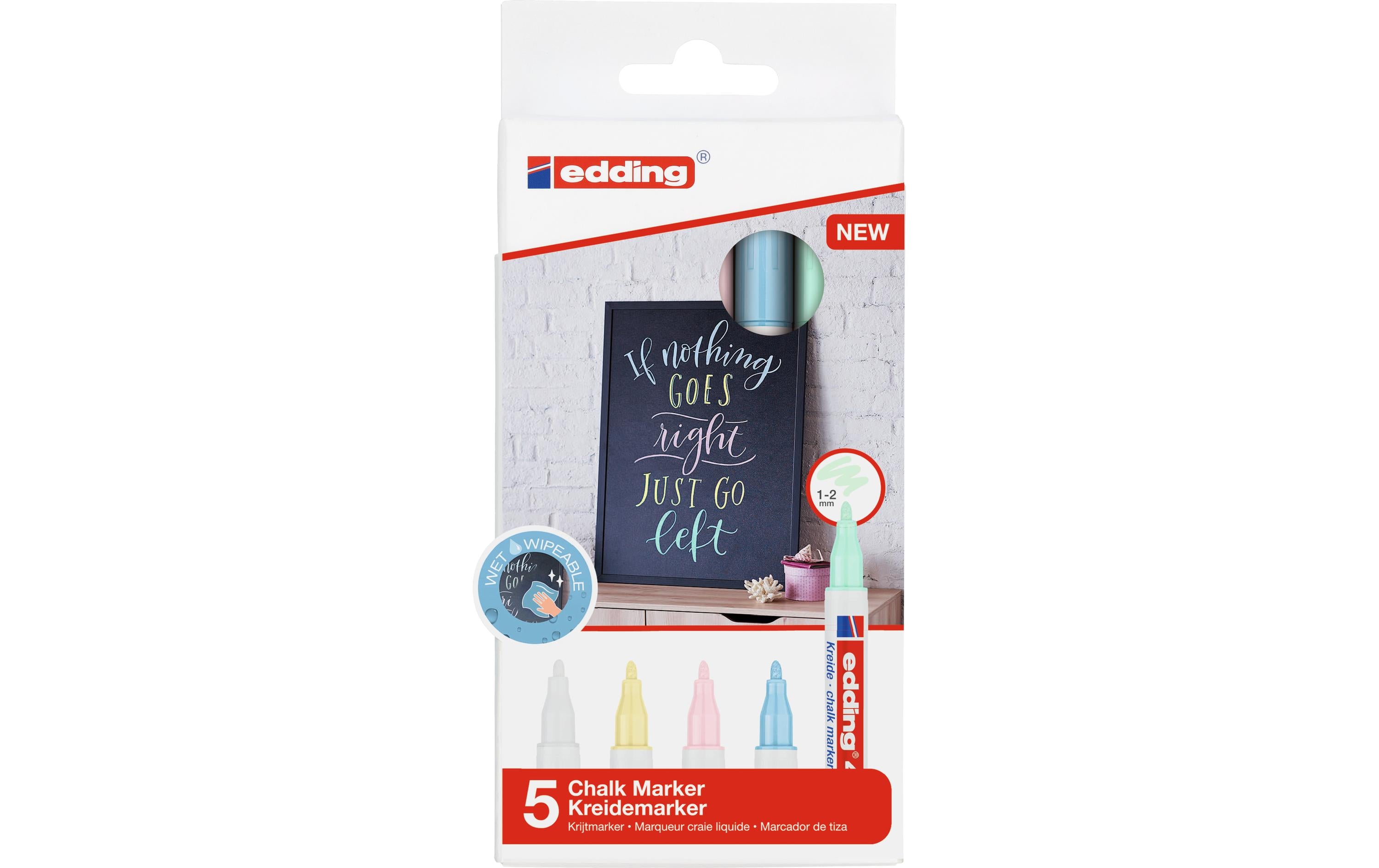 edding Kreidemarker 4085 E-5 pastell Rundspitze, sTrichbreite von 1-2mm, 5 Stk.