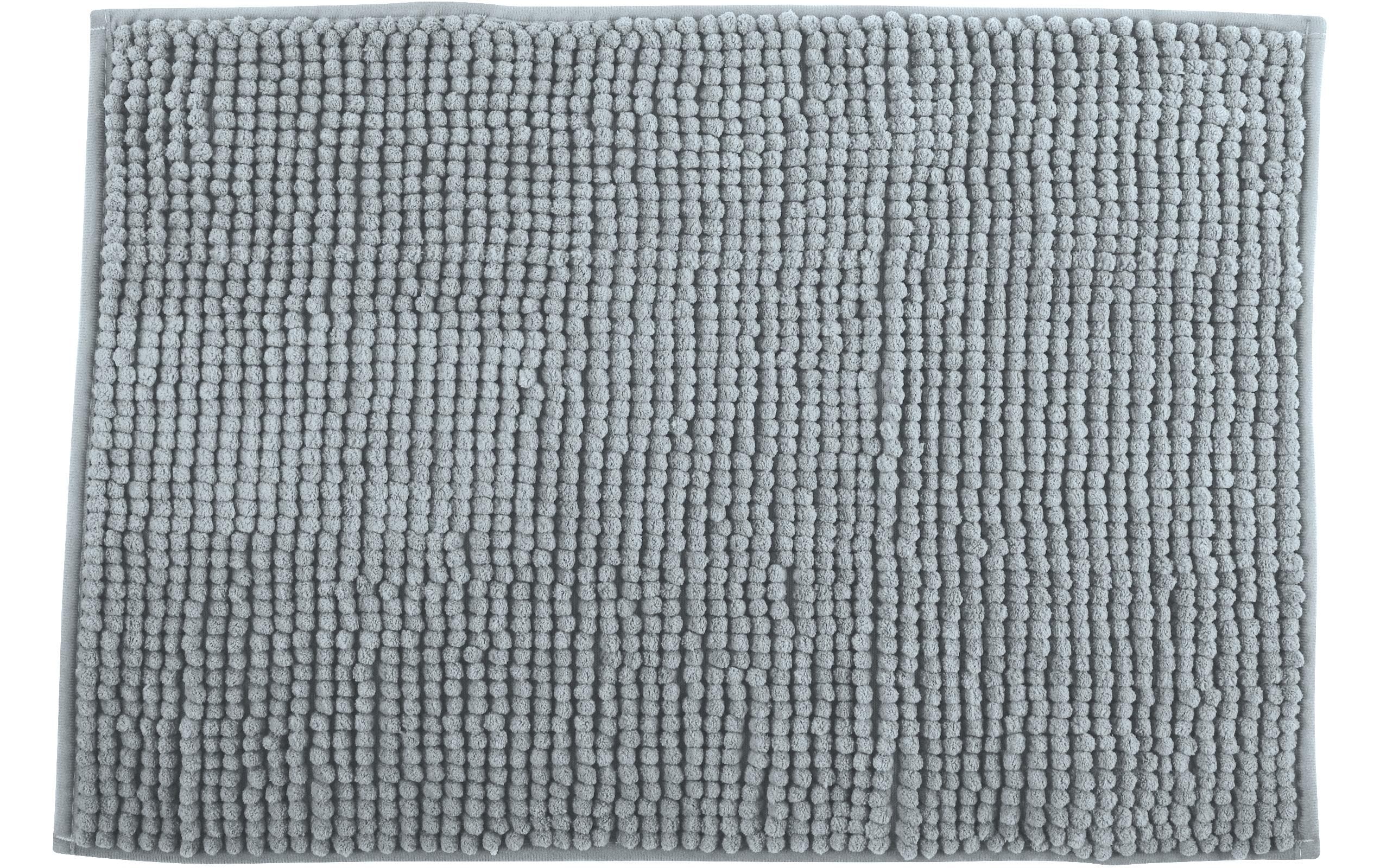 MSV Badteppich Chenille, Hellgrau 40x60 cm, Hochfloor, Microfaser,30° waschen